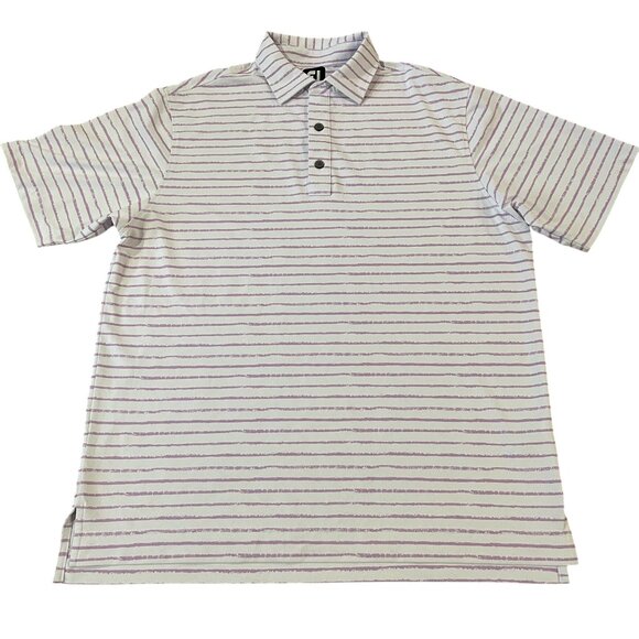 FootJoy Men's Striped Polo Golf Shirt Size Medium White & Purple Preppy - Picture 1 of 5